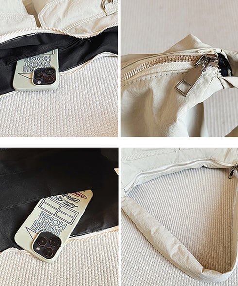 ショルダーバッグ 肩掛けナイロン鞄 軽量 ワンショルダートートバッグ ポケット付き レディース かばん ベーシック 通学通勤カバン カジュアル 多収納手提げ鞄 黒 89XFENG-067