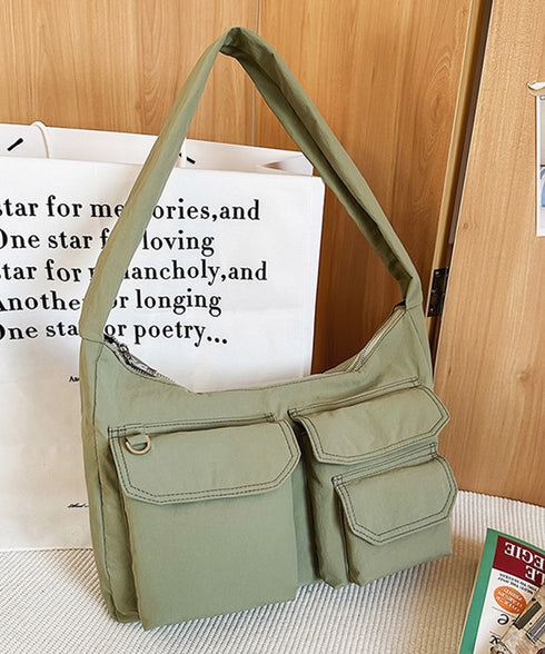 ショルダーバッグ 肩掛けナイロン鞄 軽量 ワンショルダートートバッグ ポケット付き レディース かばん ベーシック 通学通勤カバン カジュアル 多収納手提げ鞄 黒 89XFENG-067