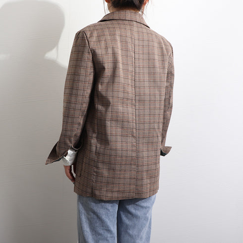 テーラードジャケット チェック柄春秋冬 レディース 韓国風 アウター カジュアル テイスト 体型カバー ブルゾン シンプル シーズンムード オフィスカジュアル 89XINYU-001