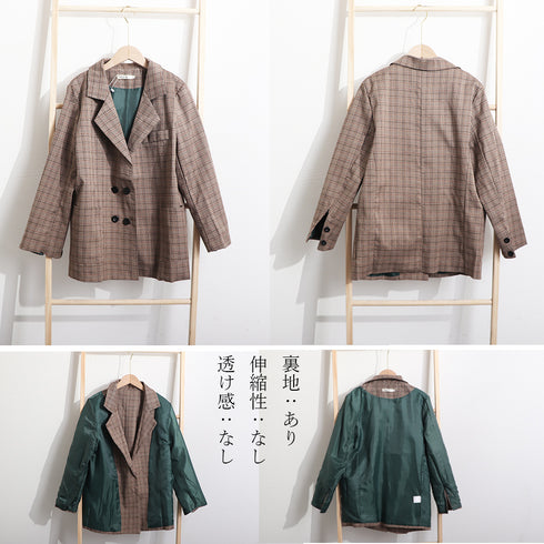 テーラードジャケット チェック柄春秋冬 レディース 韓国風 アウター カジュアル テイスト 体型カバー ブルゾン シンプル シーズンムード オフィスカジュアル 89XINYU-001