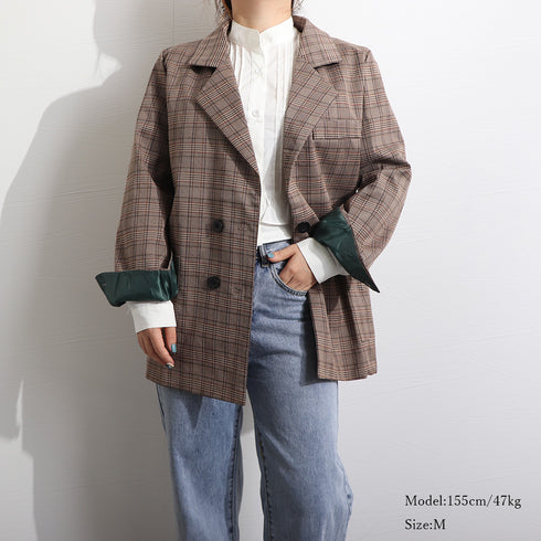 テーラードジャケット チェック柄春秋冬 レディース 韓国風 アウター カジュアル テイスト 体型カバー ブルゾン シンプル シーズンムード オフィスカジュアル 89XINYU-001