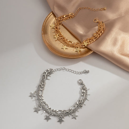 チェーンブレスレット 5連 レディース アクセサリー 可愛い アジャスター付き スター 春アクセ ゴールド プレゼント メタルモチーフ韓国ファッション 89XUER-001