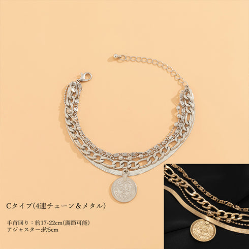 チェーンブレスレット 5連 レディース アクセサリー 可愛い アジャスター付き スター 春アクセ ゴールド プレゼント メタルモチーフ韓国ファッション 89XUER-001