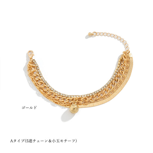 チェーンブレスレット 5連 レディース アクセサリー 可愛い アジャスター付き スター 春アクセ ゴールド プレゼント メタルモチーフ韓国ファッション 89XUER-001