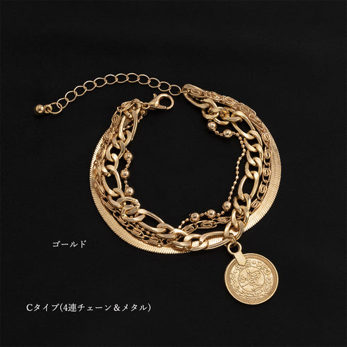 チェーンブレスレット 5連 レディース アクセサリー 可愛い アジャスター付き スター 春アクセ ゴールド プレゼント メタルモチーフ韓国ファッション 89XUER-001