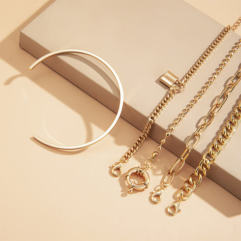 チェーンブレスレット 5点セット 女子会 ブレスレット チェーン レディース アクセサリー バングル 春夏アクセ ゴールド プレゼント 韓国風 オシャレ 89XUER-003