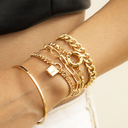 チェーンブレスレット 5点セット 女子会 ブレスレット チェーン レディース アクセサリー バングル 春夏アクセ ゴールド プレゼント 韓国風 オシャレ 89XUER-003