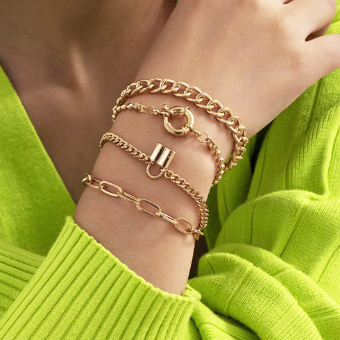 チェーンブレスレット 5点セット 女子会 ブレスレット チェーン レディース アクセサリー バングル 春夏アクセ ゴールド プレゼント 韓国風 オシャレ 89XUER-003