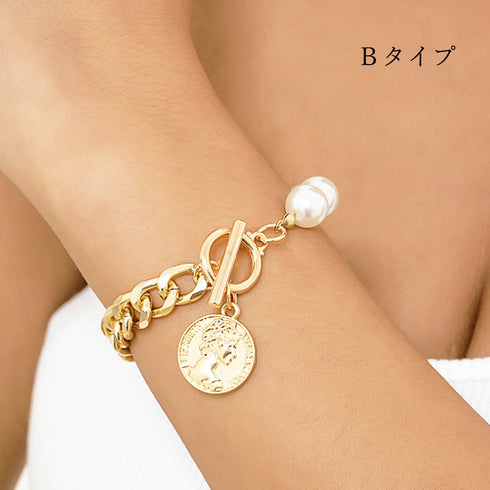ブレスレット 上品 韓国風 ボリューム感 チェーン ハートモチーフ レディース 三日月 フェイクパール ファッション小物 オシャレ アクセサリー 3タイプ 89XUER-006