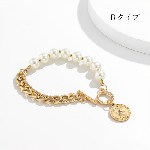 ブレスレット 上品 韓国風 ボリューム感 チェーン ハートモチーフ レディース 三日月 フェイクパール ファッション小物 オシャレ アクセサリー 3タイプ 89XUER-006