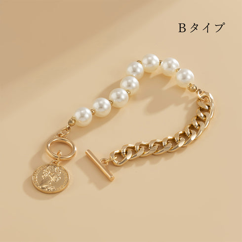 ブレスレット 上品 韓国風 ボリューム感 チェーン ハートモチーフ レディース 三日月 フェイクパール ファッション小物 オシャレ アクセサリー 3タイプ 89XUER-006