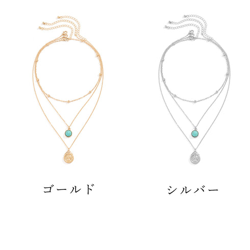 チェーンネックレス 3点セット 韓国風 韓国ファッション アクセサリー ターコイズネックレス レディース 可愛い リゾート風 10代 組み合わせ 単品使い 女子 89XUER-008