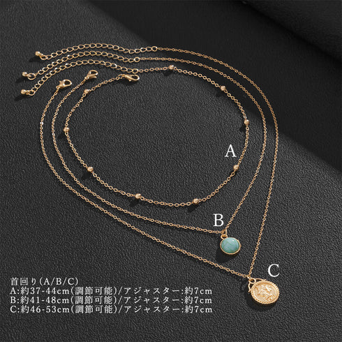 チェーンネックレス 3点セット 韓国風 韓国ファッション アクセサリー ターコイズネックレス レディース 可愛い リゾート風 10代 組み合わせ 単品使い 女子 89XUER-008