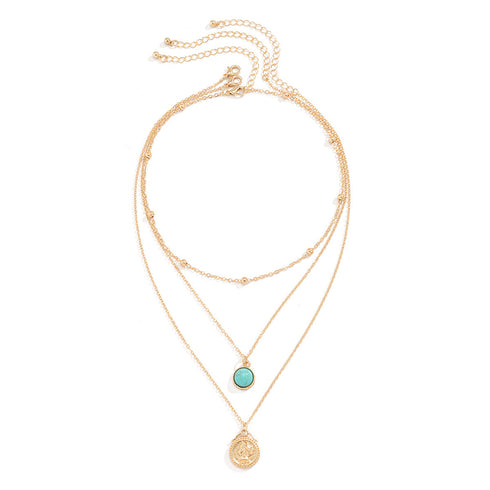 チェーンネックレス 3点セット 韓国風 韓国ファッション アクセサリー ターコイズネックレス レディース 可愛い リゾート風 10代 組み合わせ 単品使い 女子 89XUER-008