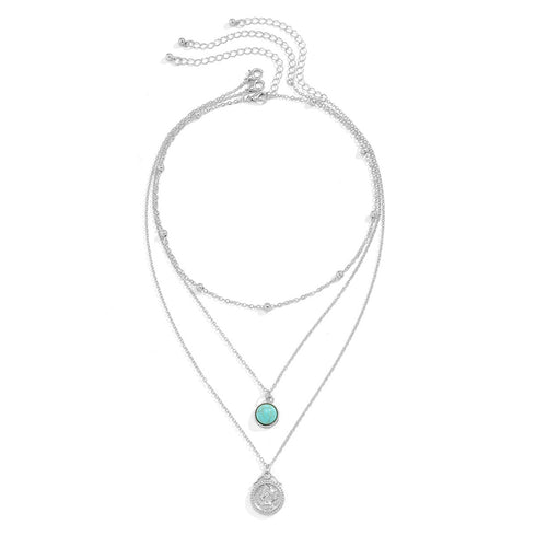 チェーンネックレス 3点セット 韓国風 韓国ファッション アクセサリー ターコイズネックレス レディース 可愛い リゾート風 10代 組み合わせ 単品使い 女子 89XUER-008