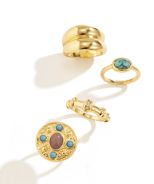 マルチデザインリングセット指輪4点セット ターコイズリング 4ピースリング レディース 重ね付け 韓国風 アクセサリー おしゃれファッション小物 カジュアル 89XUER-011