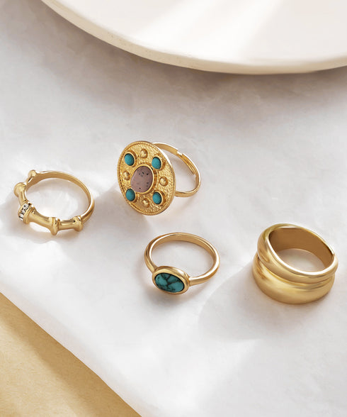 マルチデザインリングセット指輪4点セット ターコイズリング 4ピースリング レディース 重ね付け 韓国風 アクセサリー おしゃれファッション小物 カジュアル 89XUER-011