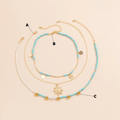 チェーンネックレス 3点セット 韓国風 ネックレス リゾート風 アクセサリー 韓国ファッション レディース デザインが異なる 組み合わせ 細めチェーン パール 89XUER-013