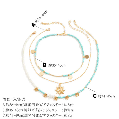 チェーンネックレス 3点セット 韓国風 ネックレス リゾート風 アクセサリー 韓国ファッション レディース デザインが異なる 組み合わせ 細めチェーン パール 89XUER-013