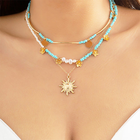 チェーンネックレス 3点セット 韓国風 ネックレス リゾート風 アクセサリー 韓国ファッション レディース デザインが異なる 組み合わせ 細めチェーン パール 89XUER-013