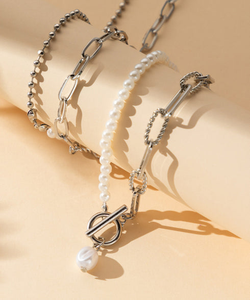 フェイクパールネックレス チョーカー韓流 太めチェーンネックレス プチプラ ストリートアクセサリー 首飾り ゴールド パーティー ロングお洒落 重ね付け 2WAY 89XUER-014