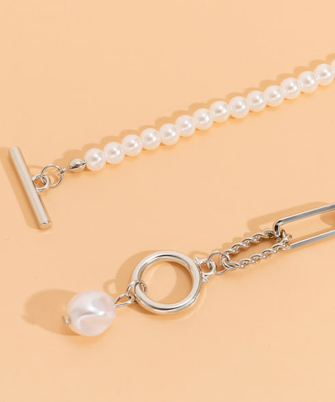 フェイクパールネックレス チョーカー韓流 太めチェーンネックレス プチプラ ストリートアクセサリー 首飾り ゴールド パーティー ロングお洒落 重ね付け 2WAY 89XUER-014