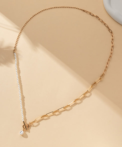 フェイクパールネックレス チョーカー韓流 太めチェーンネックレス プチプラ ストリートアクセサリー 首飾り ゴールド パーティー ロングお洒落 重ね付け 2WAY 89XUER-014