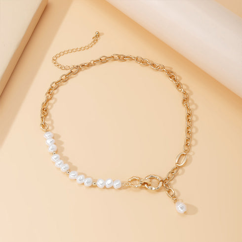 フェイクパールネックレス レディース上品 アクセサリー ネックレス 首飾り 韓国風 ファッション小物 結婚式 パーティー ジュエリー 女子会 おしゃれ太めチェーン 89XUER-015