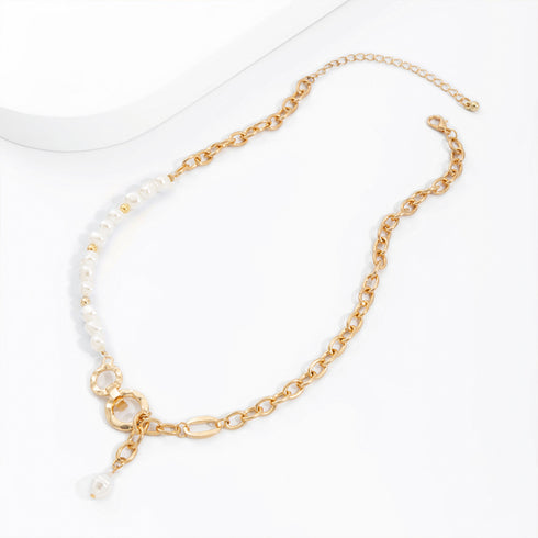 フェイクパールネックレス レディース上品 アクセサリー ネックレス 首飾り 韓国風 ファッション小物 結婚式 パーティー ジュエリー 女子会 おしゃれ太めチェーン 89XUER-015