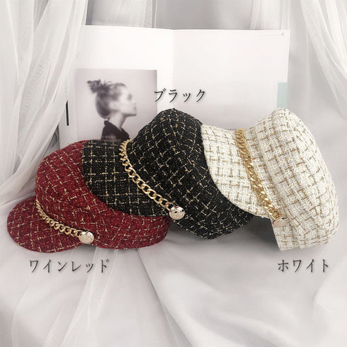 帽子 レディース キャスケット 帽子 レディース キャスケット チェック柄 おしゃれ?可愛い マリンキャップ 大人 飾りボタン 89YUEXIU-001