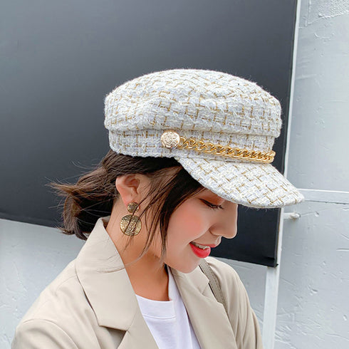 帽子 レディース キャスケット 帽子 レディース キャスケット チェック柄 おしゃれ?可愛い マリンキャップ 大人 飾りボタン 89YUEXIU-001