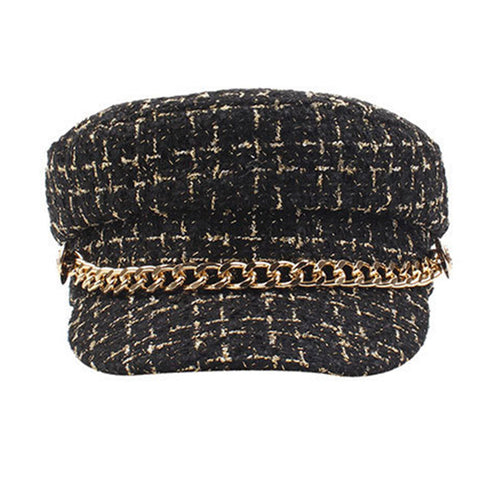 帽子 レディース キャスケット 帽子 レディース キャスケット チェック柄 おしゃれ?可愛い マリンキャップ 大人 飾りボタン 89YUEXIU-001