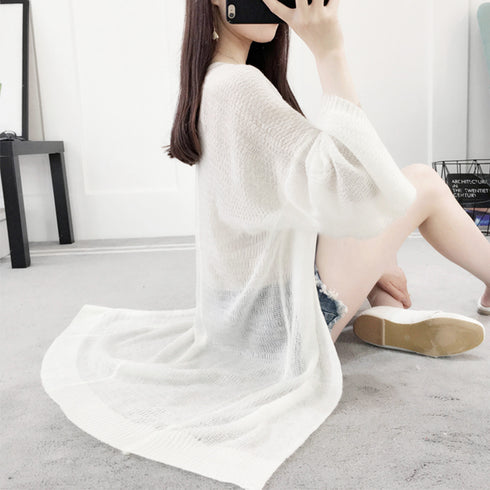 トッパーカーディガン レディース春夏薄手 ロングシアーカーディガン 長袖 ライト アウター ニット 軽い サマーニット 羽織り 無地 日よけ 冷房対策通勤オフィス 89YUNH-007