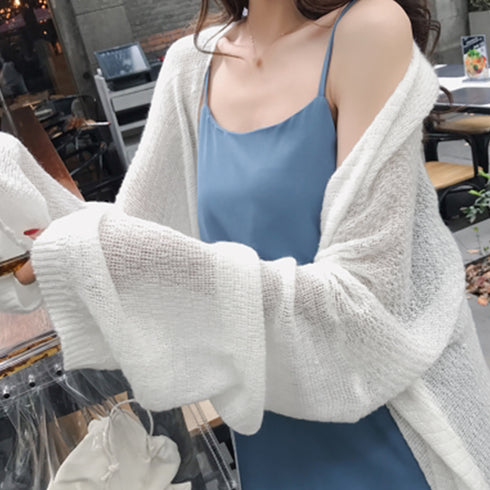 トッパーカーディガン レディース春夏薄手 ロングシアーカーディガン 長袖 ライト アウター ニット 軽い サマーニット 羽織り 無地 日よけ 冷房対策通勤オフィス 89YUNH-007