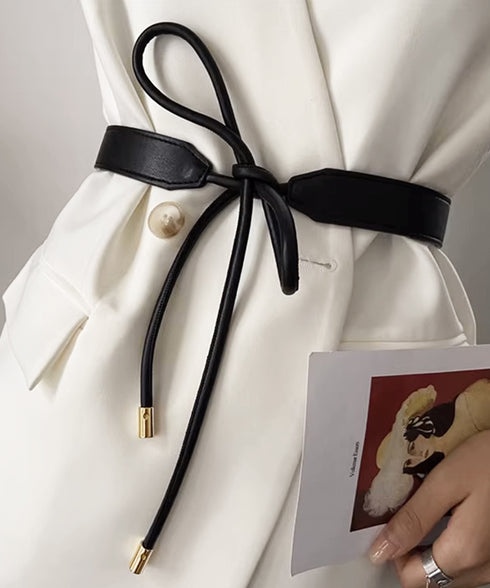 細ベルト リボン結び ウエストマーク 韓国風フェイクレザースリムベルト レディース シンプル カジュアル 大人上品 オールシーズン フリーサイズ服飾雑貨小物 89YUNTU-022