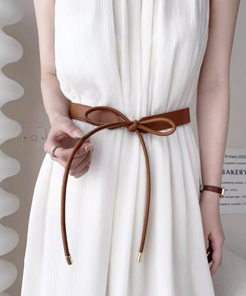 細ベルト リボン結び ウエストマーク 韓国風フェイクレザースリムベルト レディース シンプル カジュアル 大人上品 オールシーズン フリーサイズ服飾雑貨小物 89YUNTU-022