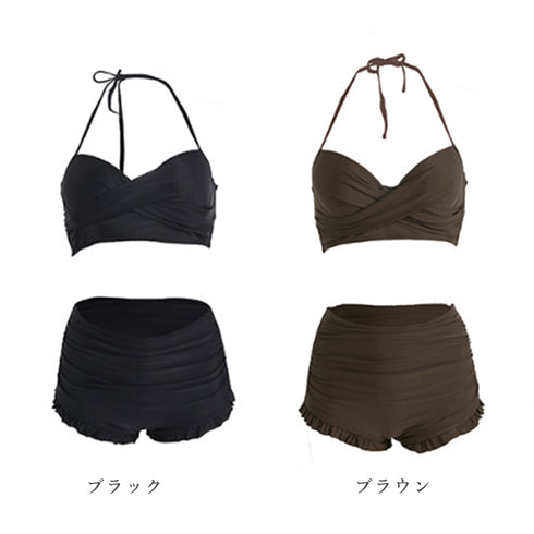 フリルビキニ 盛れる水着2点セット韓国風 レディース セクシー水着 ショートパンツ 水着上下セット ハイウエスト クロスデザイン水着 スイムウェア 海水浴 プール 89YYI-001