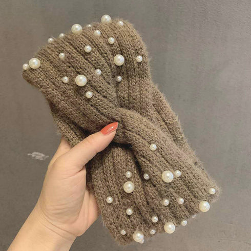 ニットヘアバンド レディース 幅広い ヘアアクセサリー 髪留め クロス ツイスト 洗顔 ボリューム感 フェイクパール アウトドアターバン リラックス 可愛い 89ZHGANG-001