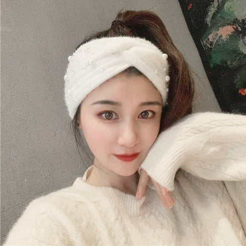 ニットヘアバンド レディース 幅広い ヘアアクセサリー 髪留め クロス ツイスト 洗顔 ボリューム感 フェイクパール アウトドアターバン リラックス 可愛い 89ZHGANG-001