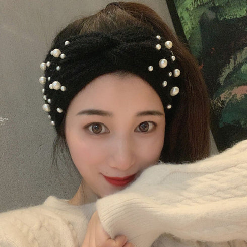 ニットヘアバンド レディース 幅広い ヘアアクセサリー 髪留め クロス ツイスト 洗顔 ボリューム感 フェイクパール アウトドアターバン リラックス 可愛い 89ZHGANG-001