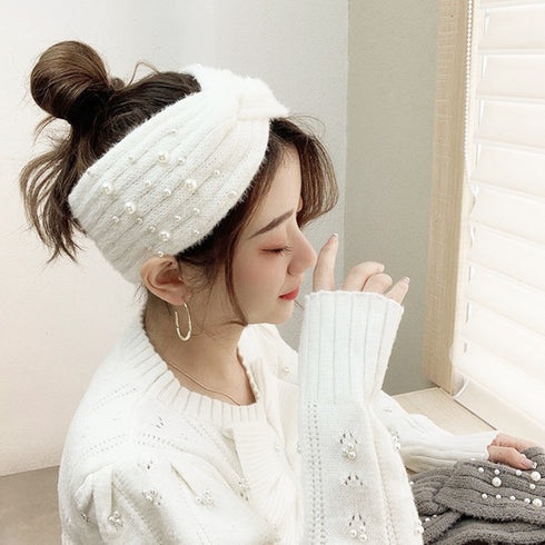 ニットヘアバンド レディース 幅広い ヘアアクセサリー 髪留め クロス ツイスト 洗顔 ボリューム感 フェイクパール アウトドアターバン リラックス 可愛い 89ZHGANG-001