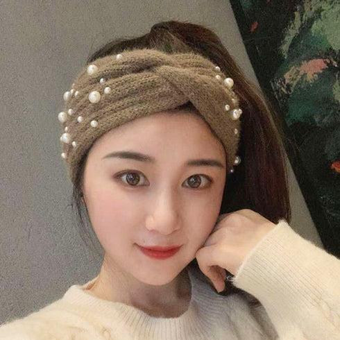 ニットヘアバンド レディース 幅広い ヘアアクセサリー 髪留め クロス ツイスト 洗顔 ボリューム感 フェイクパール アウトドアターバン リラックス 可愛い 89ZHGANG-001
