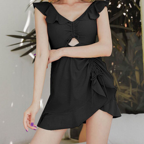 韓国風 ワンピース水着 体型カバー 夏 胸元ギャザー Vネック セクシー フリル お洒落 オールインワン レディース プール リゾート サマー 海 可愛い 89ZHZG-001