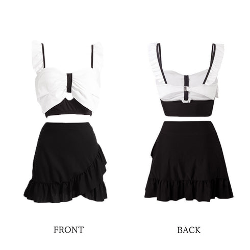 水着 レディース ビキニ2点セットプール タンキニ 韓国風 ビックリボン 体型カバー ビーチウェア リゾート セクシー フリル プール水着女子 セパレートギャザー 89ZHZG-007