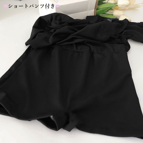 水着 レディース ビキニ2点セットプール タンキニ 韓国風 ビックリボン 体型カバー ビーチウェア リゾート セクシー フリル プール水着女子 セパレートギャザー 89ZHZG-007