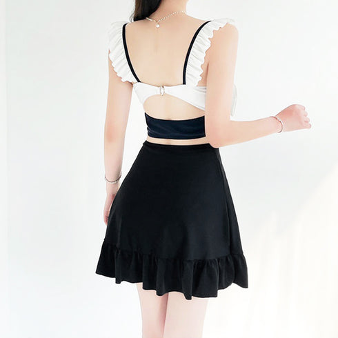 水着 レディース ビキニ2点セットプール タンキニ 韓国風 ビックリボン 体型カバー ビーチウェア リゾート セクシー フリル プール水着女子 セパレートギャザー 89ZHZG-007