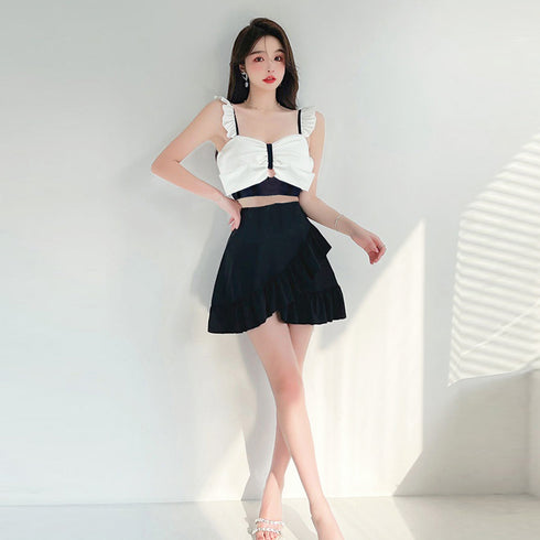 水着 レディース ビキニ2点セットプール タンキニ 韓国風 ビックリボン 体型カバー ビーチウェア リゾート セクシー フリル プール水着女子 セパレートギャザー 89ZHZG-007