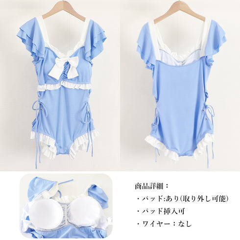 ワンピース水着 レディース モノキニ夏 フリル袖 体型カバー ハイウエスト ビキニ ビッグリボン スイムウエア セクシー 配色水着 韓国風 リゾート サマー海 89ZHZG-008