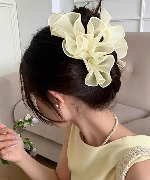 シフォンフリル ボリュームバンスクリップ 大人可愛いオーガンジーヘアクリップ 大ぶりクリップ ヘアアクセサリー まとめ髪韓国風大人可愛い春夏ヘアアレンジ結婚式ヘア 90AILK-001
