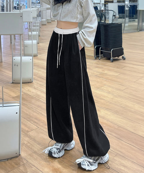 配色ラインスウェットパンツ ワイドパンツ レディースサイドラインルーズパンツ Y2Kイージーパンツ ヒップホップダンス衣装 スポーティパンツトラックパンツ美脚見え 90CHATY-001